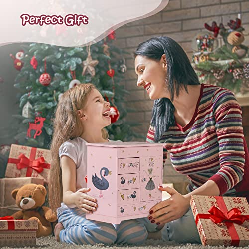 5-Layer Musical Jewelry Box with Spinning Ballerina and Jewelry Set