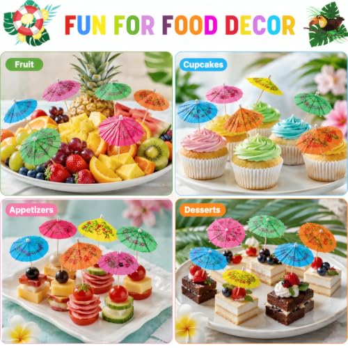 ALINK 144 Pcs Cocktail Umbrellas & Drink Picks - 4-Inch Tiki Luau Party Decorations