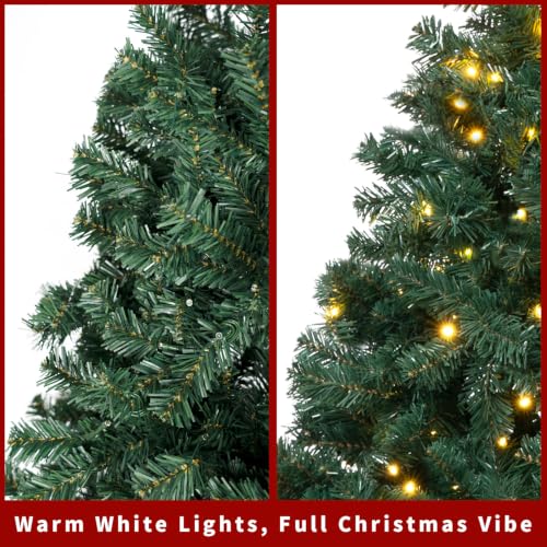 DNKMOR 6FT Christmas Tree with Warm White Lights Artificial Xmas Tree
