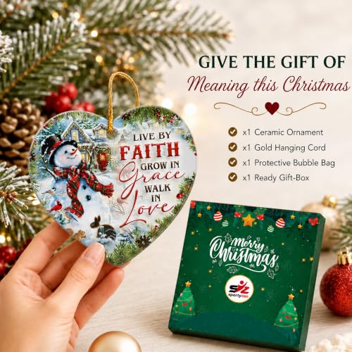 Ceramic Snowman Christmas Ornament - Live by Faith Holiday Keepsake
