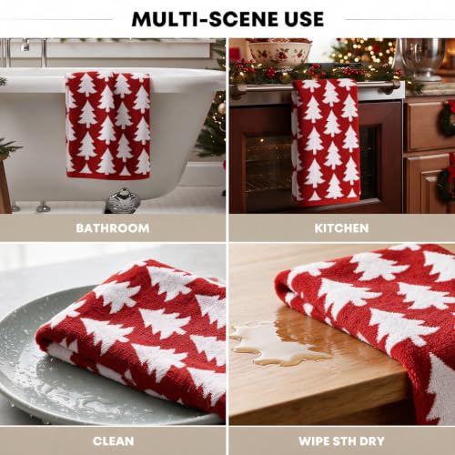 Artoid Mode 3 Pcs Red Xmas Trees Christmas Jacquard Hand Towels for