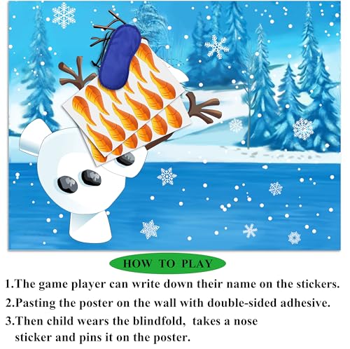 Pin the Nose on the Snowman Party Game for Kids with 24 Stickers & Blindfold