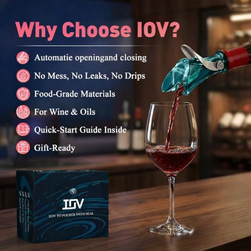 IOV No-Drip Wine Pour Spout with Auto Flip Dust Cap, Olive Oil & Vinegar Dispenser, Blue