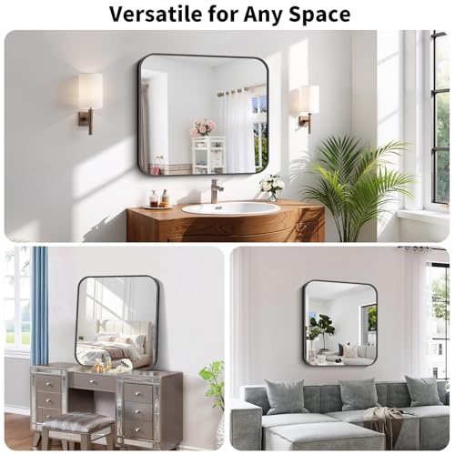 28x32 Inch Large Bathroom Vanity Mirror, Shatterproof Matte Black Wall Mirror