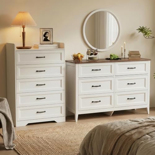 2-Piece Modern Farmhouse Bedroom Dresser Set with 5 and 6 Drawers