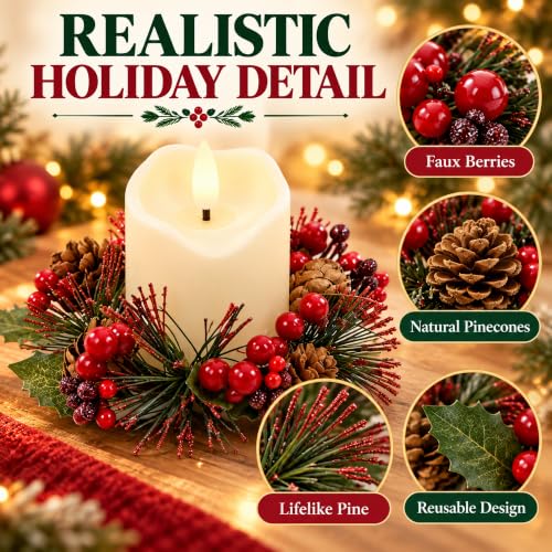 RingWreath-8pc Candle Ring Wreath Set with Flameless Candles, MERRI GLOW