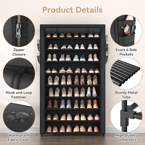 10-Tier Tall Shoe Rack Organizer with Dust-Proof Cover, 40-50 Pair Capacity