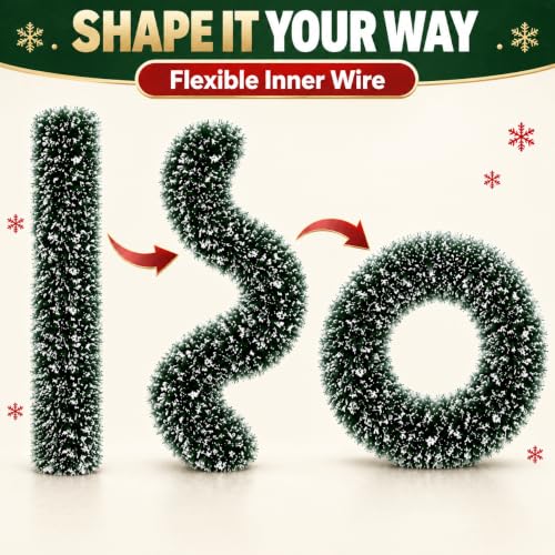 VKQ 6 Pack Christmas Village Hedges - 14 Inch Flexible Snowy Sisal Borders