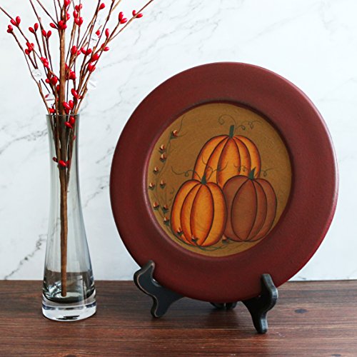 Primitive Painted Pumpkin Decorative Wood Plate, 9.75-Inch Rustic Fall Decor