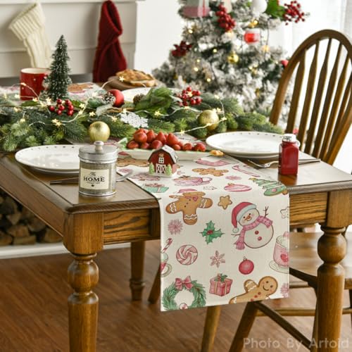 Artoid Mode 13 x 120 Inch Snowman Table Runner - Pink, Christmas Home Decor