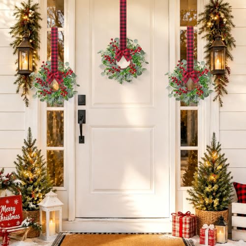 TOCHGREEN 8PCS Mini Christmas Candle Ring Wreaths - 9in Outer, 3in Inner Diameter