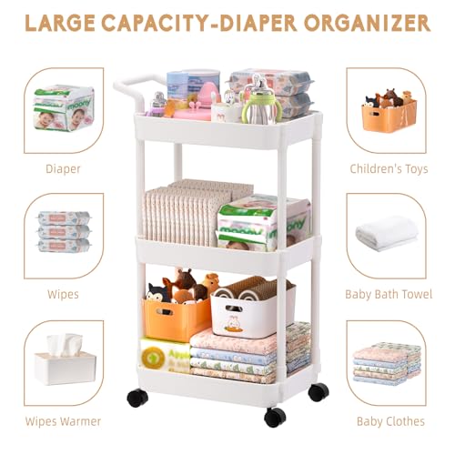 3-Tier Rolling Diaper Caddy Cart for Nursery Essentials and Storage