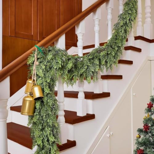 9ft Cedar Garland - Real-Touch Artificial Greenery for Mantel, Staircase & Window Decor