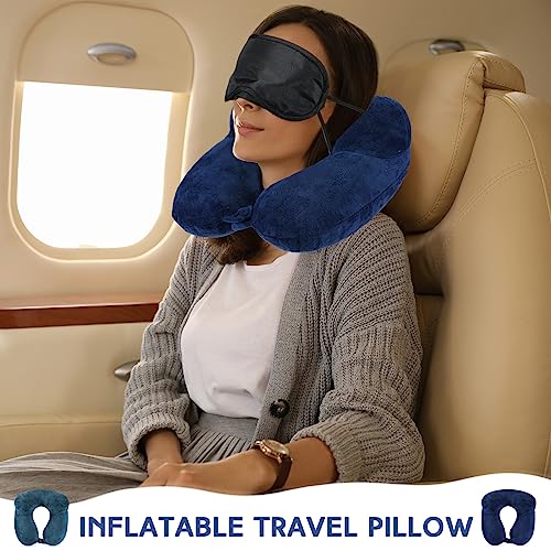 Inflatable Neck Pillow Set for Travel - 2 Pack with Sleep Masks