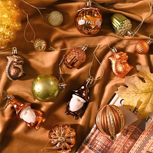 40-Piece Shatterproof Fall Tree Ornaments - Harvest Gnome & Pumpkin Decor
