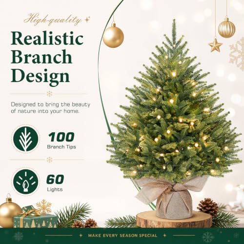 Alupssuc 2ft Prelit Mini Christmas Tree for Tabletop Desk Decor