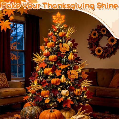 Lighted 3D Maple Leaf Tree Topper with Warm LED Lights for Fall Decor