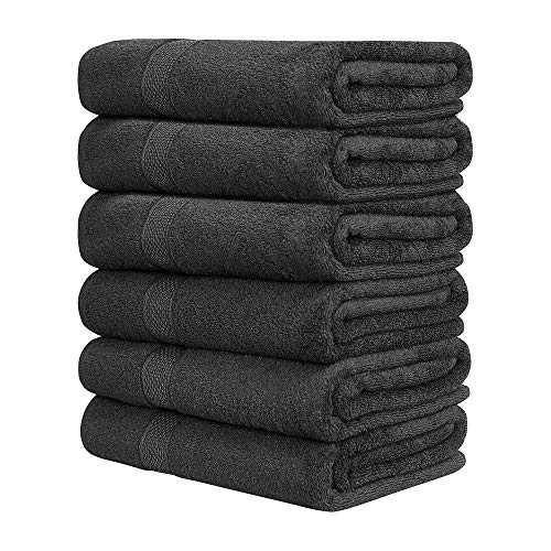 100% Cotton Bath Towels 24x48 - Ultra Soft & Absorbent Grey Set of 6