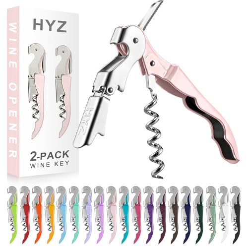 HYZ 2-Pack Pink Waiter Corkscrew Wine Opener with Foil Cutter & Bottle Opener