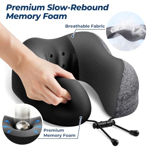 ExploreBliss Memory Foam Travel Neck Pillow Set with Eye Mask & Earplugs - Grey