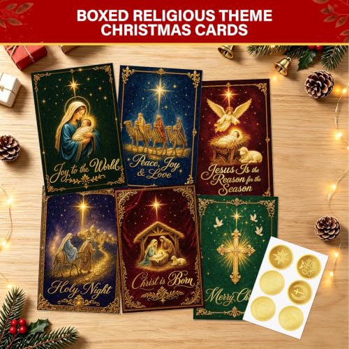 Religious Christmas Cards Set, 24-Pack with Envelopes & Seals – Nativity Scenes