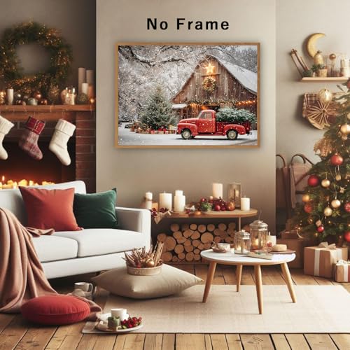 Tevenuktla Christmas Canvas Wall Art 16x24in Red Barn Winter Scene – Unframed