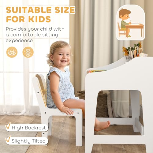 Kids Desk and Chair Set with Storage - Natural Wood Study Table for Children