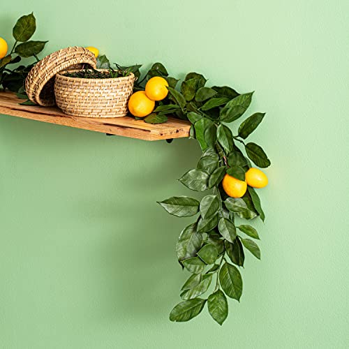 Vickerman 6' Green & Yellow Salal Lemons Garland - Realistic 14 Lemons, 52 Branches, Indoor Use