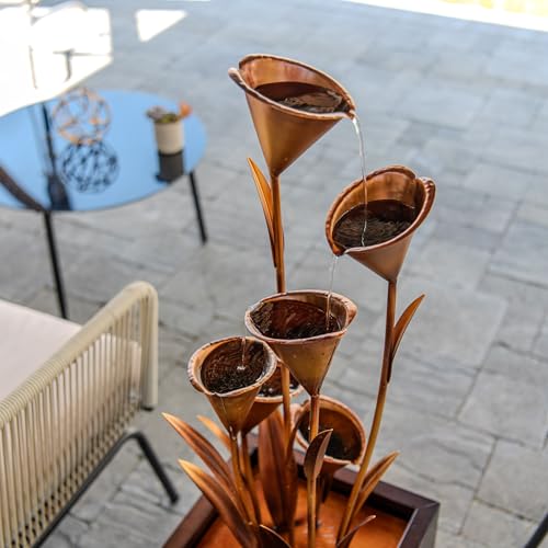 46-Inch Multi-Tier Metal Flower Water Fountain for Indoor and Outdoor Use