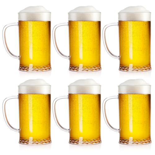 Set of 6 Acrylic Beer Mugs - 16 oz Lightweight Reusable Drinking Glasses