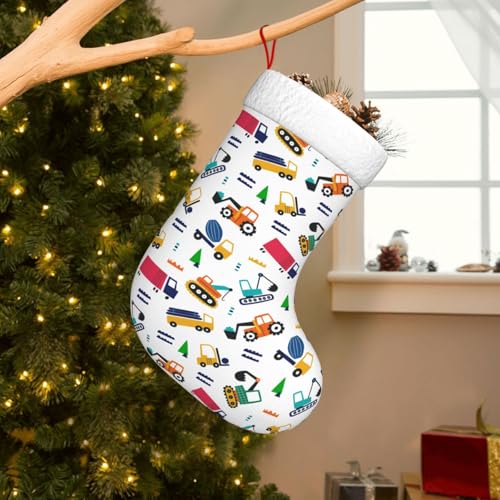 Personalized Christmas Stockings with Cute Building Truck Design - 18 Inch Kids Holiday Gift