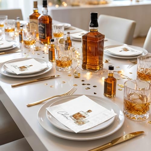 Whiskey Cocktail Napkins - 25 Pack, Fun Bourbon Design, Disposable Bar & Party Paper Picks