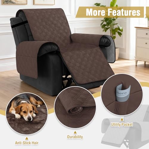 100% Waterproof Recliner Chair Cover with Pocket - Brown, 23"