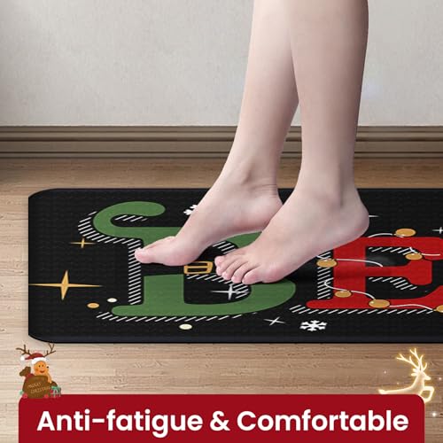 Dintszyayue Christmas Kitchen Rug Set 2 pcs Non Slip Santa Snowman 17x30+17x48 Black