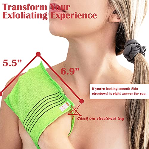 Korean Exfoliating Bath Washcloths Mitts - Anti-Shrink Viscose Rayon (6 Pack)