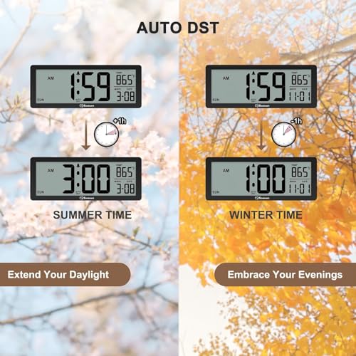 8.5-Inch Digital Wall Clock, Battery Operated with Temperature and Date