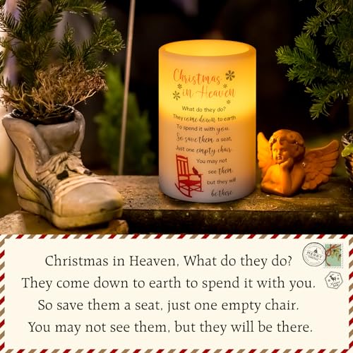 Christmas in Heaven Flameless Memorial Candle with Timer - Sympathy Gift for Loss of Loved One