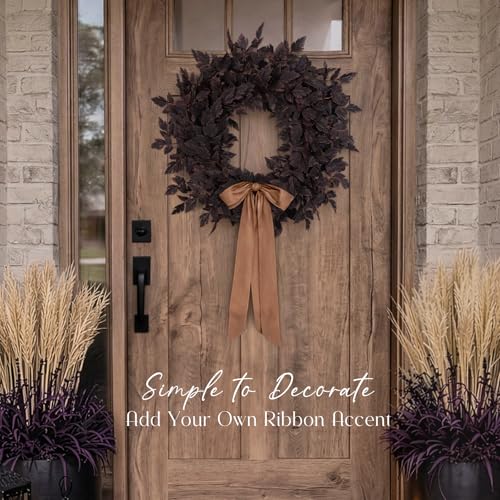24-Inch Plum Leaf Fall Wreath for Front Door, Halloween & Autumn Decor