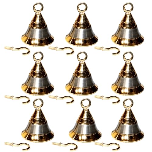NANNUDECO Brass Pooja Bells with J Hook - 2 Inch Silver & Gold Wall Hanging Christmas Decor (24 Pack)
