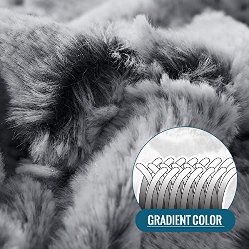 KAWAHOME King Size Faux Fur Blanket Dark Grey Ultra Soft Plush Bed Throw
