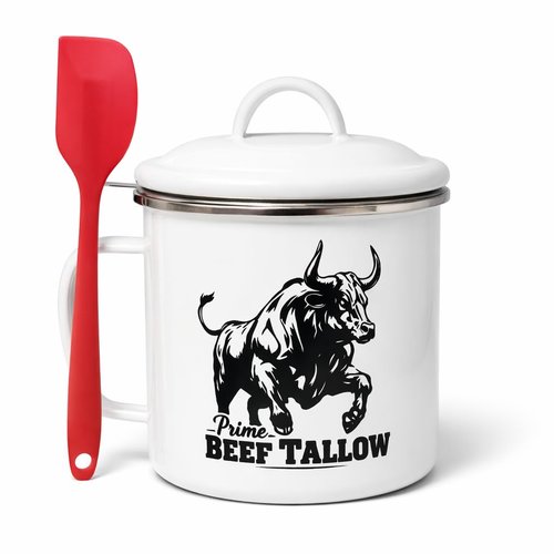 Beef Tallow Container with strainer for Fat Storage – 40 floz – 1.1 L – Bacon Grease Container, Strainer, & Spatula for Brisket Drippings, Lard, & Oil– Grease Keeper for Kitchen - Dishwasher Safe
