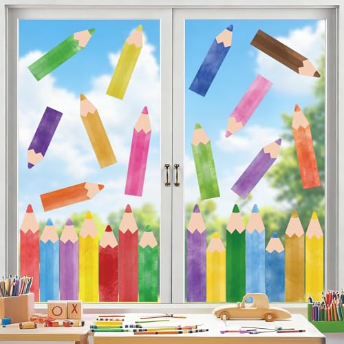 Pencil Window Clings - 9 Sheets, 27 Pcs Double-Sided Classroom Decor