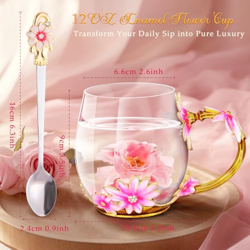 MNZZ Tall-Teal Women Glass Tea Cup Set with Spoon – 3D Butterfly Design Gift