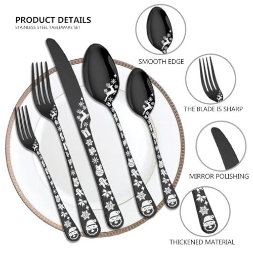 XIAOYU Rose Gold Christmas Silverware Set for 8 - Festive Flatware with Snowflake Santa Elk Patterns, 40 Pcs