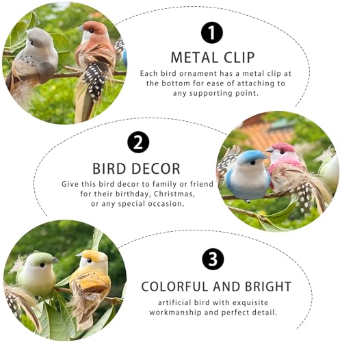 4-Inch Artificial Feather Bird Ornaments with Clips, 12-Pack