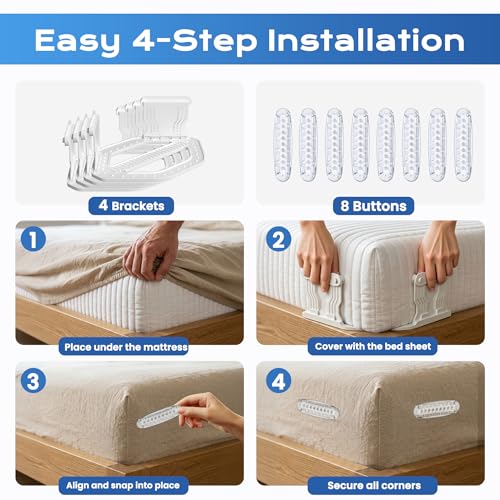 Bed Sheet Holders with Anti-Slip Clips - 4 Pack for All Mattress Sizes