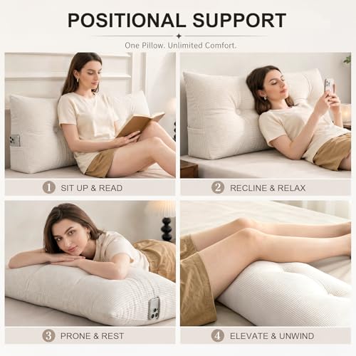 Beige Triangle Wedge Pillow for Twin Beds - Backrest Cushion