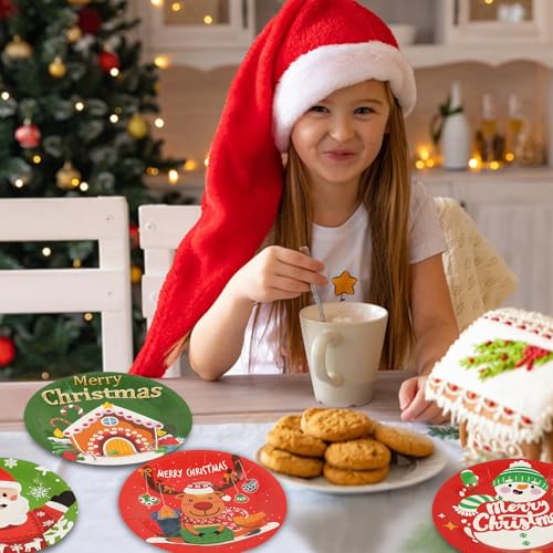 BOKFJBP 48Pcs Christmas Paper Plates Set - 4 Designs Santa Reindeer Gingerbread 7in (Variant: Christmas)