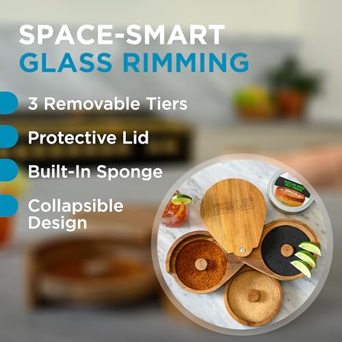 Bartesian Bamboo Wood 3-Tier Cocktail Rimmer Set with Salt, Sugar & Lime Compartments