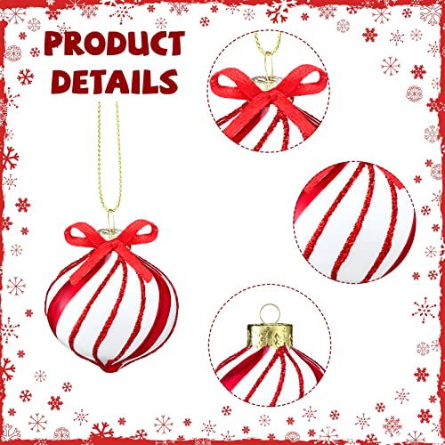 Christmas Candy Ornaments Red and White Peppermint Glass Decorations - 12 Pack